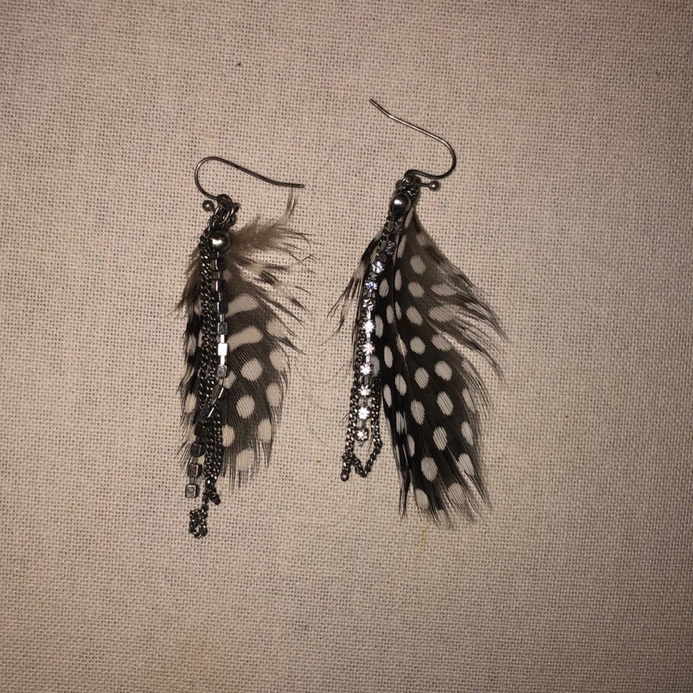 Grey feather earrings